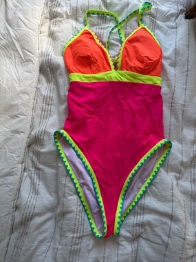 Neon Colorblock One-Piece Swimsuit - Pink/Orange